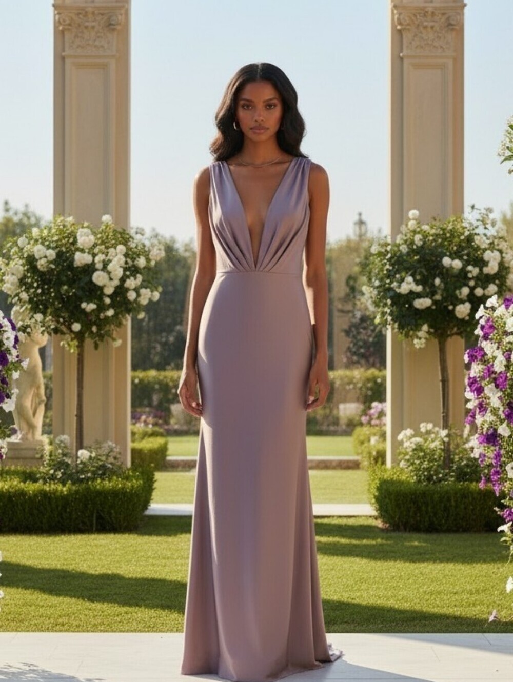 Cinderella Divine Lavender Mauve V-Neck Ruched Mermaid Gown Bridesmaid Size 4